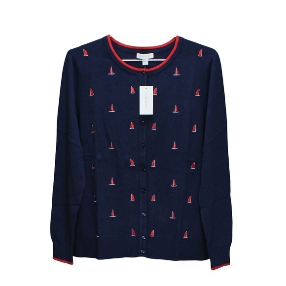 Charter Club Boat Button Cardigan Intrepid Blue Combo XS - Picture 1 of 3